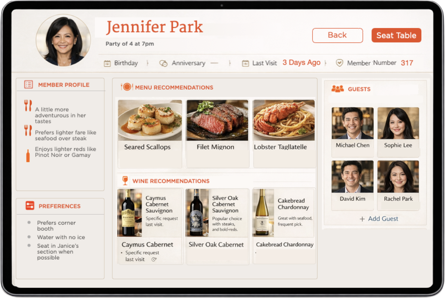 Rarify guest recognition dashboard
